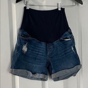 Old Navy Dark Blue Maternity Jean Shorts with Black Panel